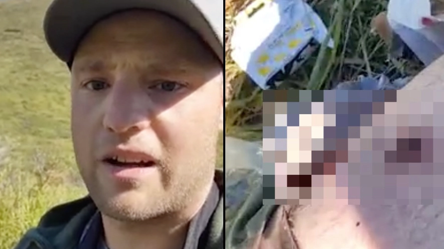 Man records video moments after accidentally shooting himself when trying to stop bear attacking him
