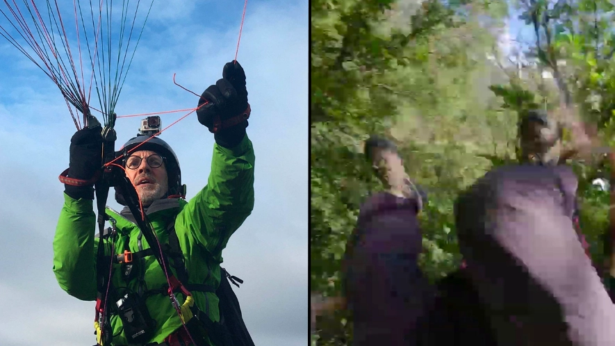 Shocking video shows moment paraglider hurtles into trees after losing control