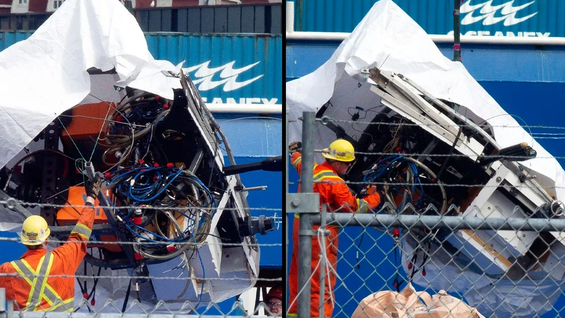 Imploded Titanic sub shown for the first time as remaining pieces brought to shore