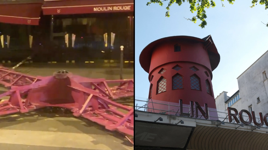 Iconic sails from Moulin Rouge's windmill fall off and crash to the ground in shocking scenes