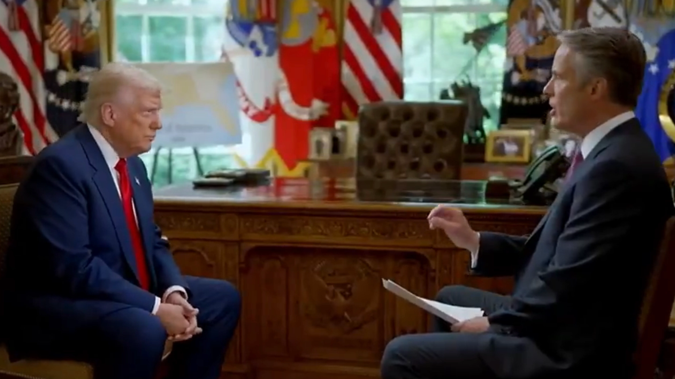 Body language expert shares telling gesture Trump made towards reporter during first 100 days interview