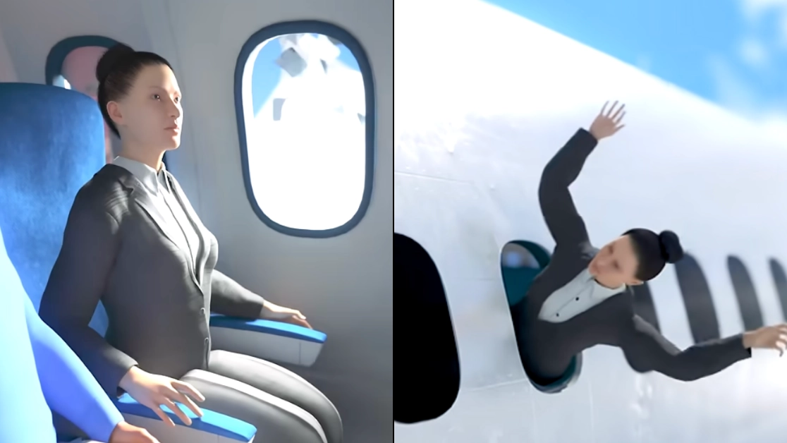 Shocking simulation shows what happened to woman who was sucked out of plane window on flight