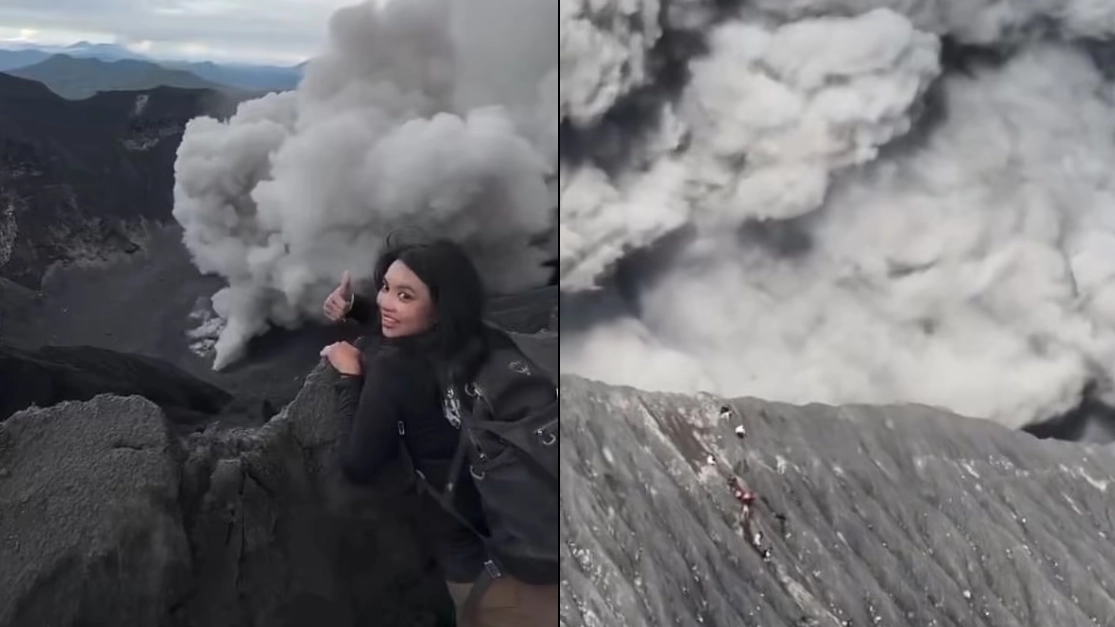 Tourist slammed for dangerous act on active volcano that could have 'killed her almost instantly'