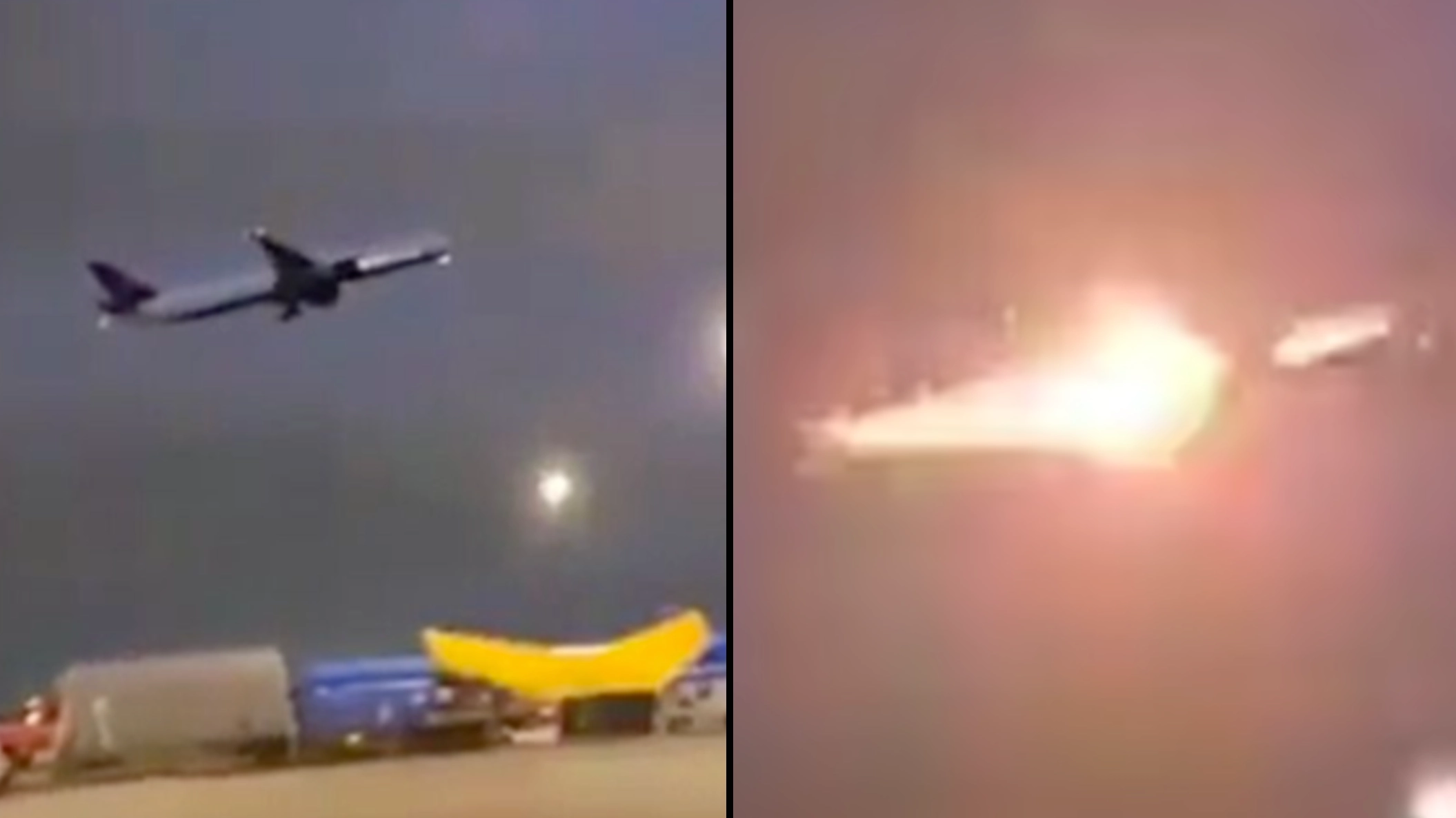 Terrifying moment Air Canada flight to Paris catches fire seconds after taking off from airport