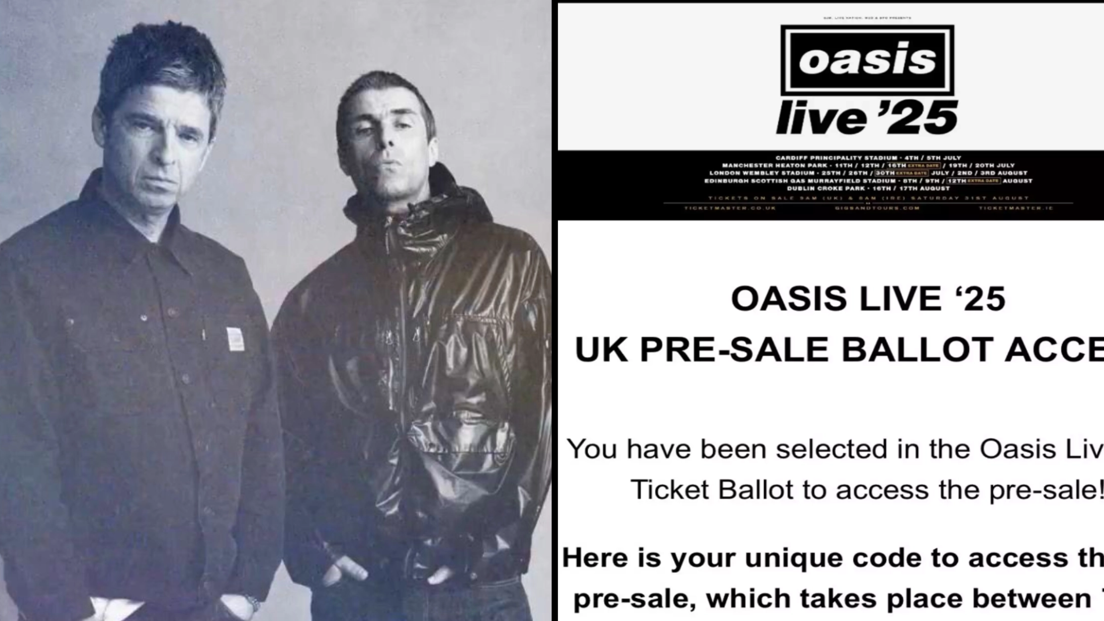 Oasis fans devastated after being sent the wrong pre-sale codes