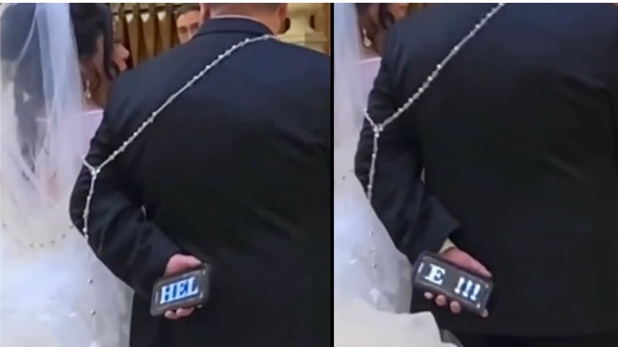 Groom divides opinion for displaying 'help me' message to wedding guests at ceremony