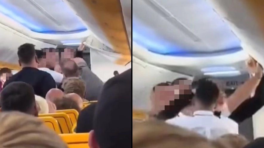 Major brawl breaks out on Ryanair flight as passengers have punch-up in middle of aisle