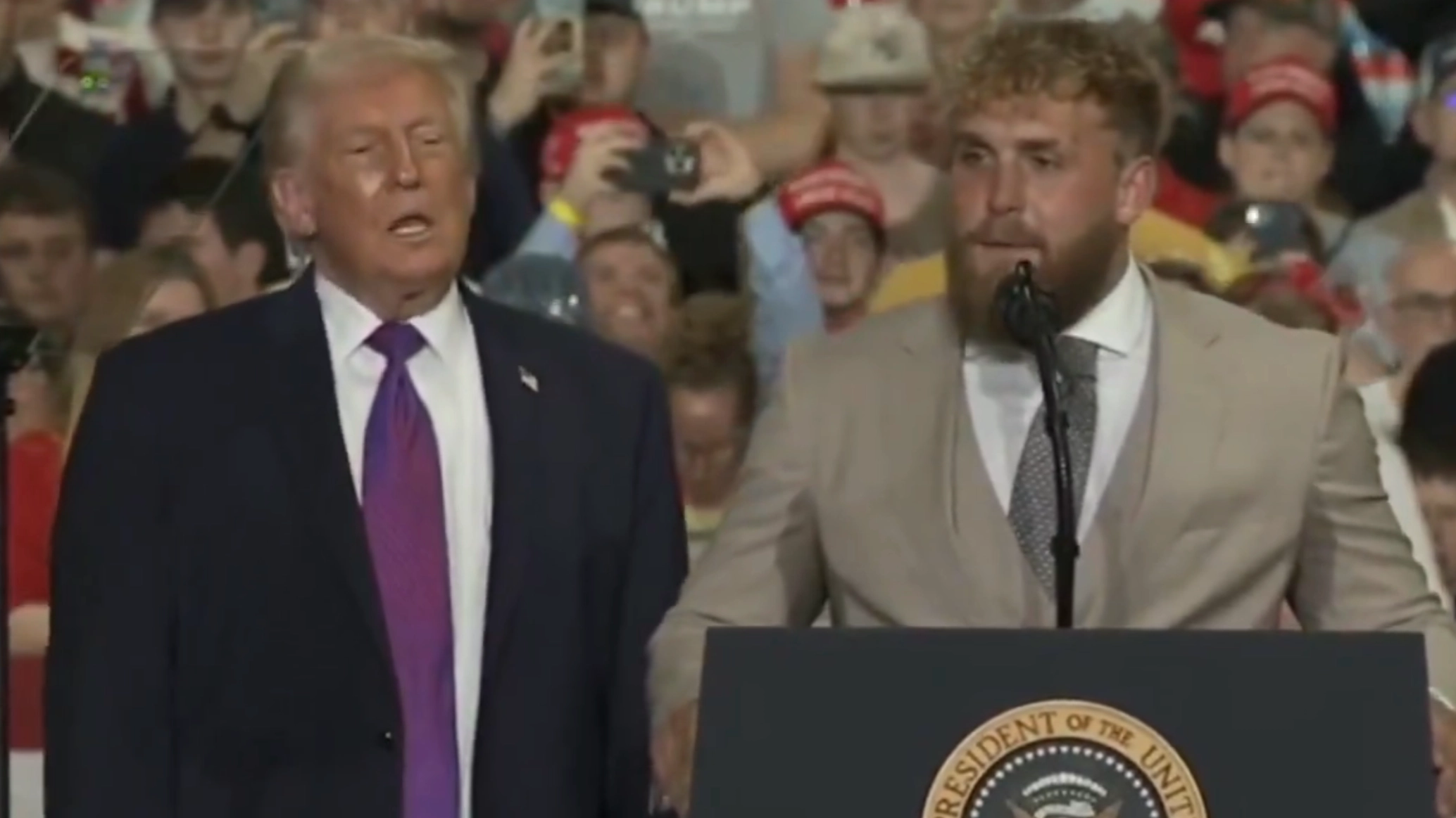 Jake Paul has major wardrobe malfunction on stage with Donald Trump