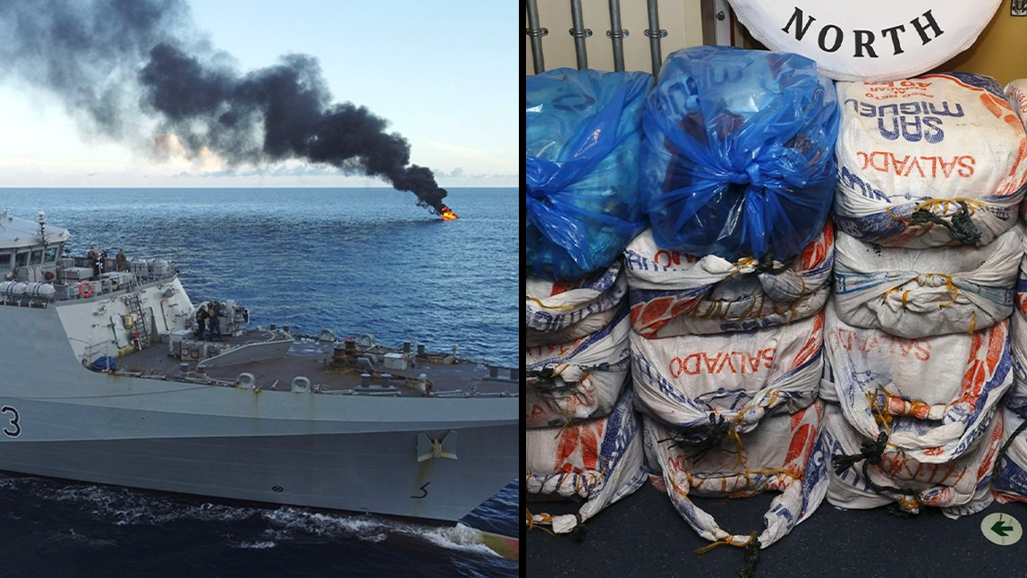 Royal Navy sets fire to boat carrying £24m of cocaine in Caribbean