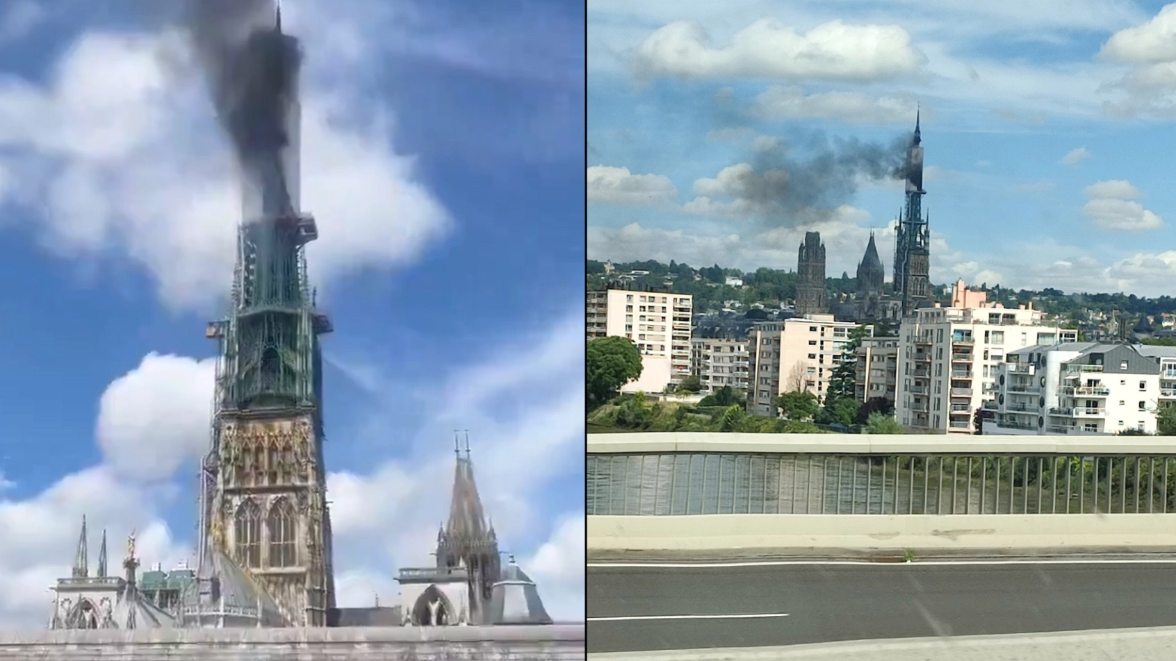 Spire of iconic 1,000-year-old French landmark cathedral is on fire in shocking scenes
