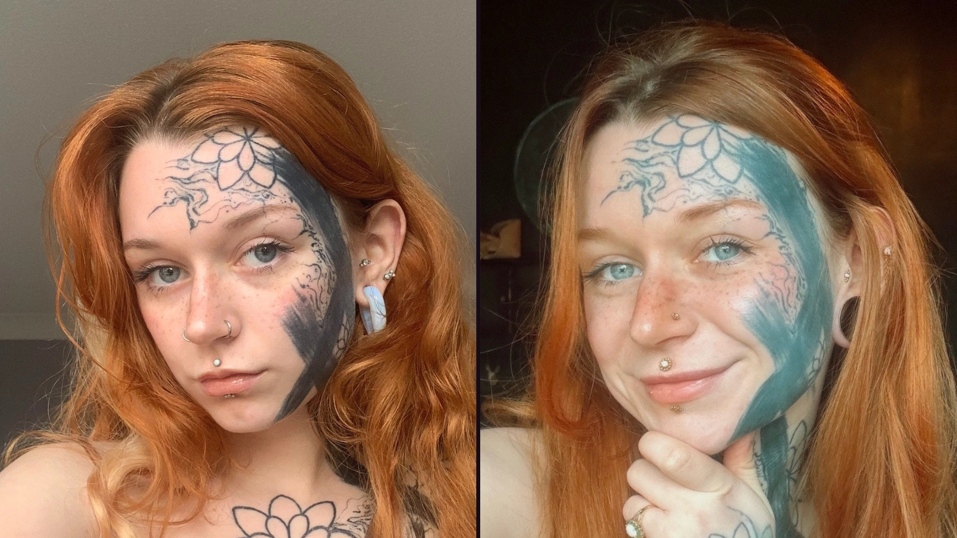 Woman who let boyfriend spontaneously tattoo her face has 'no regrets' after receiving backlash online