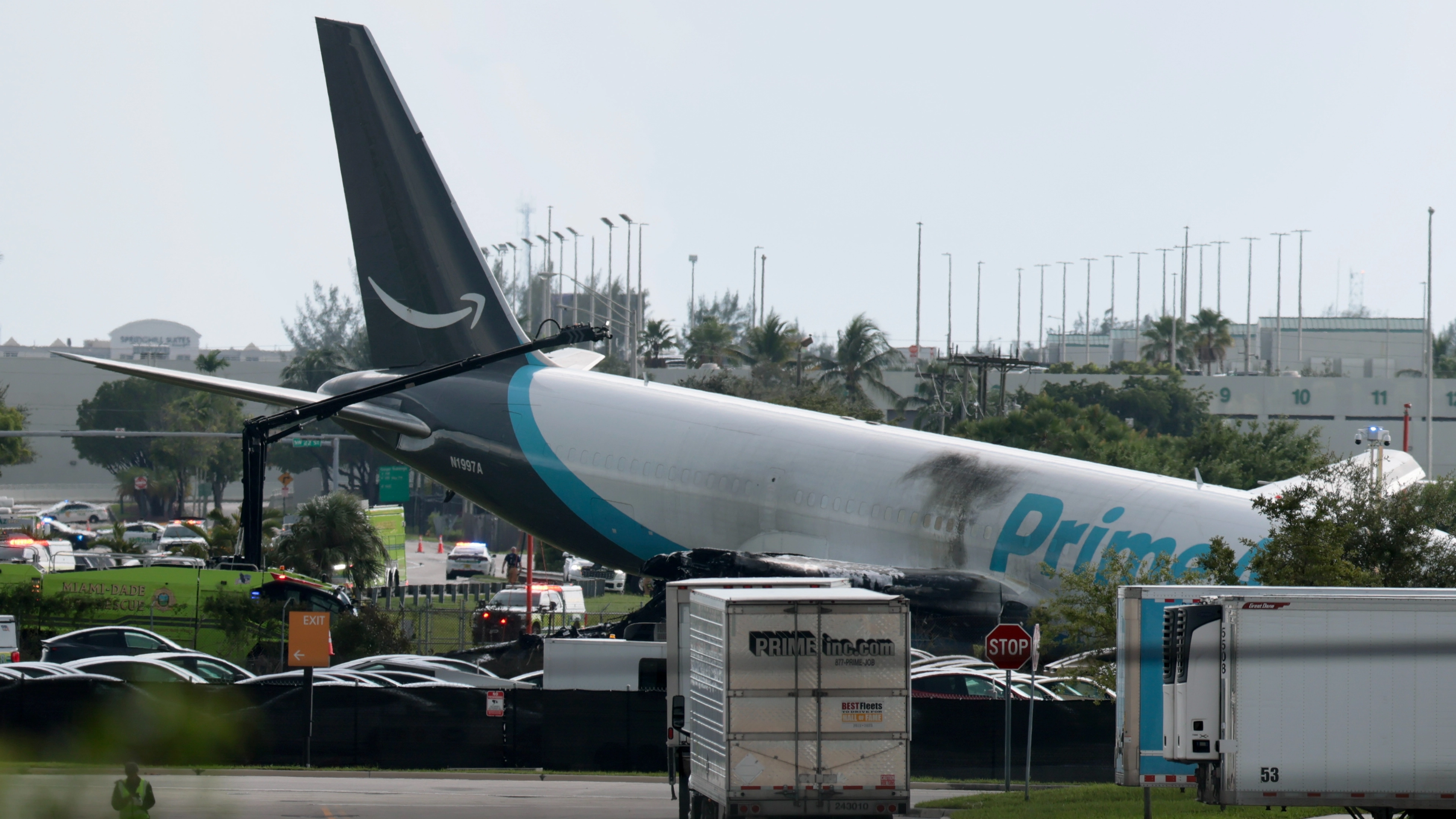 Amazon cargo plane crashes after it overshoots runway at Miami airport