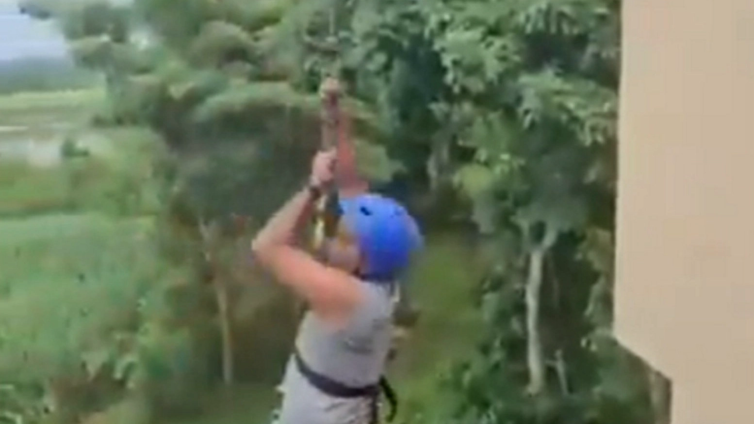 Horrifying footage shows moment tourist plunges 40ft when zip line malfunctions