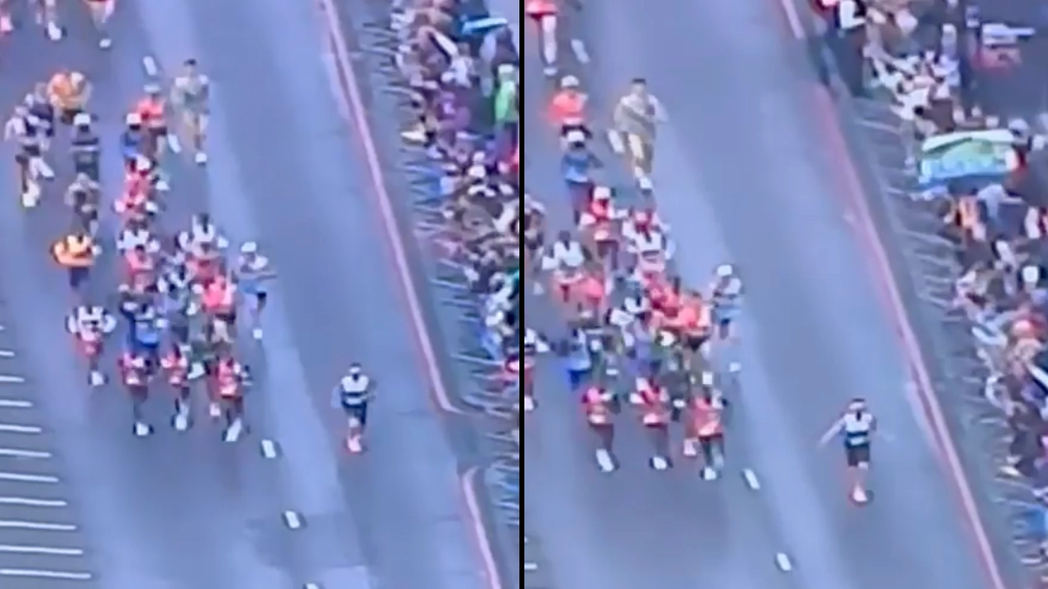 Man sprints to the start of the London Marathon to lead the race for a memorable 10 seconds