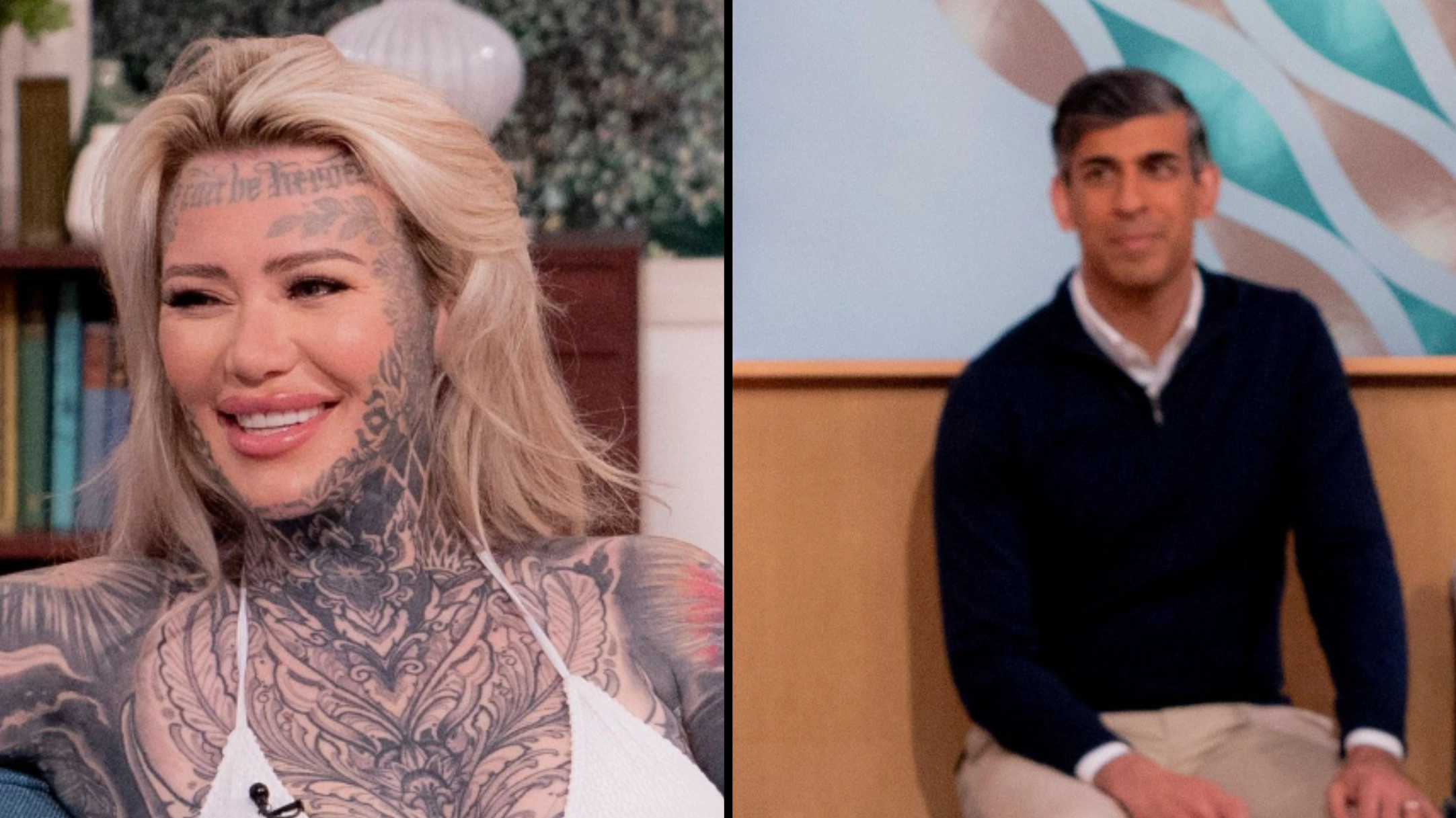 Rishi Sunak awkwardly looks on as Britain’s most tattooed woman sits half naked on This Morning sofa
