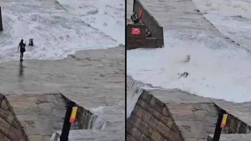 Tourist spotted being swept up in Storm Ciaran after trying to take a selfie