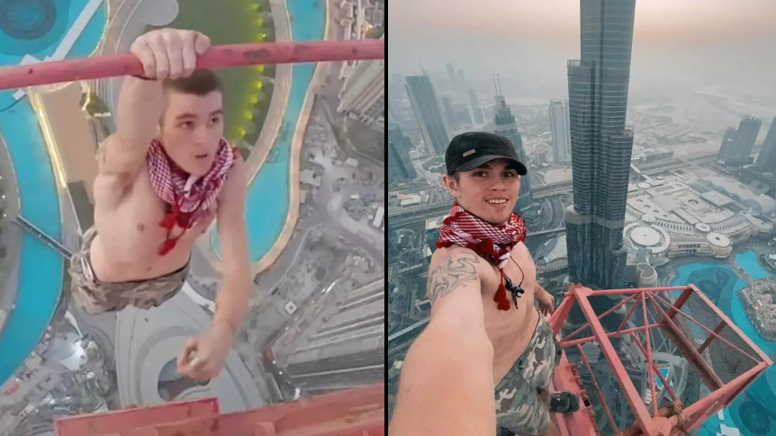Free climber didn't realise crane had been covered in grease before scaling 1,200ft Dubai tower 