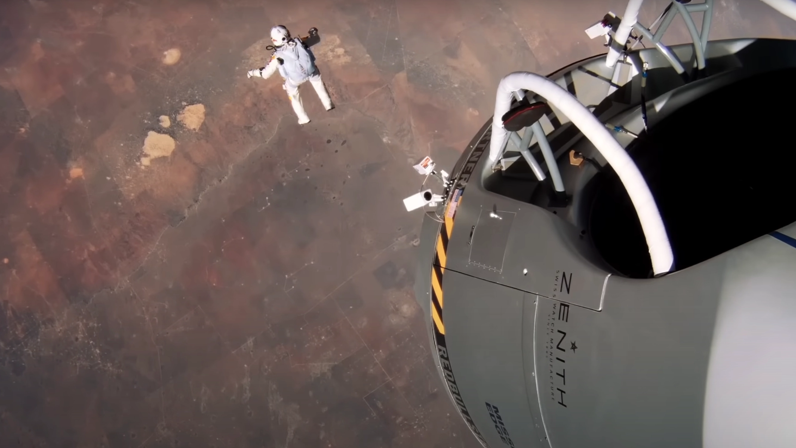 GoPro footage shows moment daredevil jumped from edge of space to Earth at 843mph