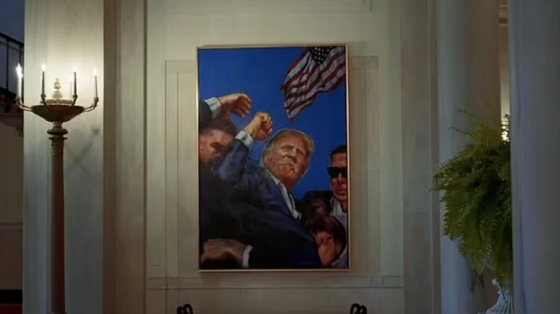 Donald Trump replaces White House Obama portrait with painting of his own assassination attempt