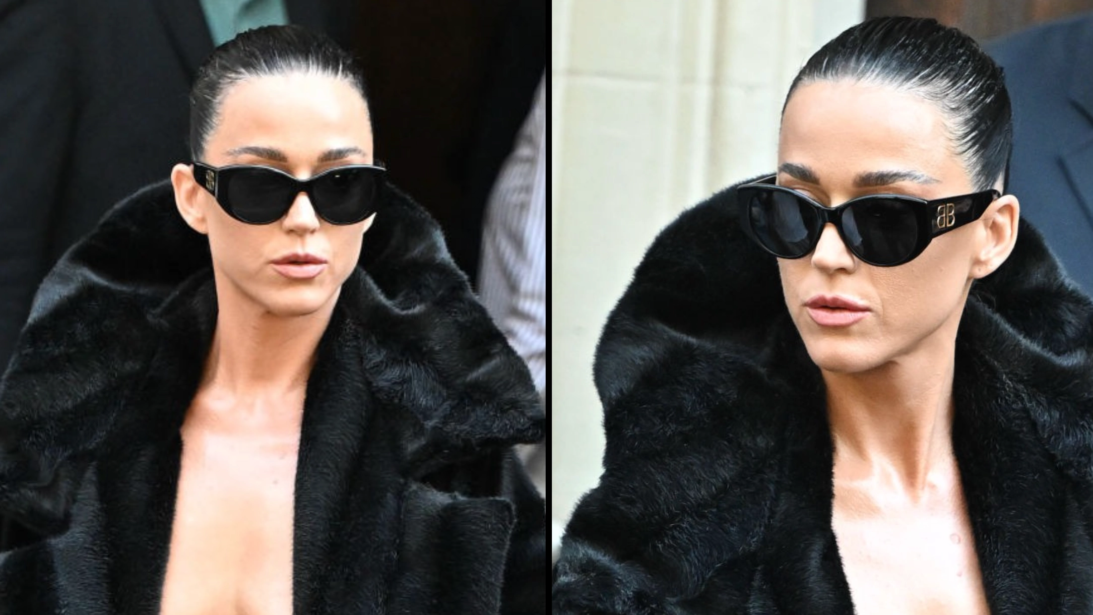 Katy Perry arrives at Balenciaga fashion show with bizarre braless outfit