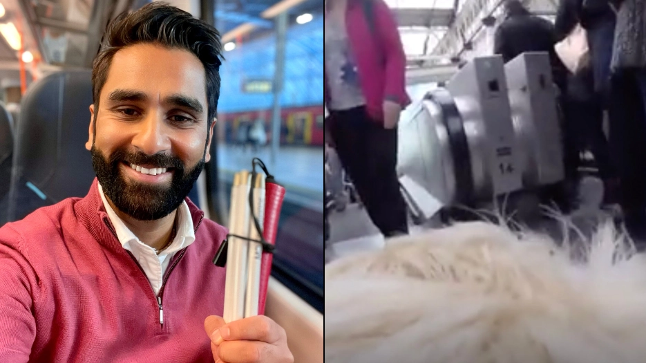 Blind man left without seat shares video to show how hard his guide dog works
