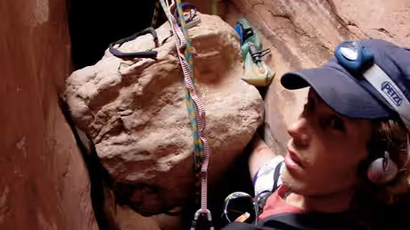 Haunting image taken by trapped mountaineer before facing choice of cutting own arm off or death