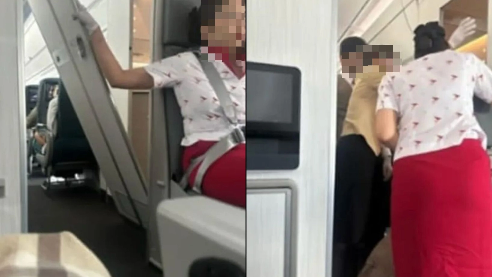 Flight attendant forced to hold up broken toilet door for entire 16-hour flight