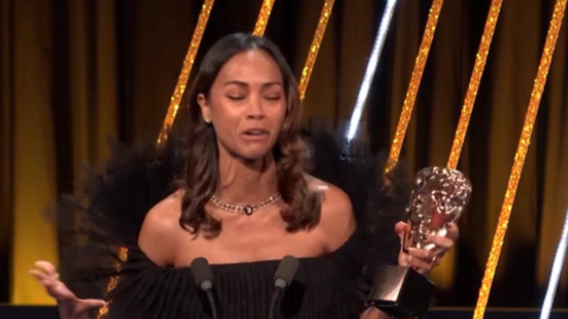 Zoe Saldana comments censored by BBC during teary acceptance speech after winning award at 2025 BAFTAs