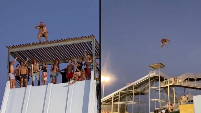Man shows aftermath of crazy waterslide jump which went viral