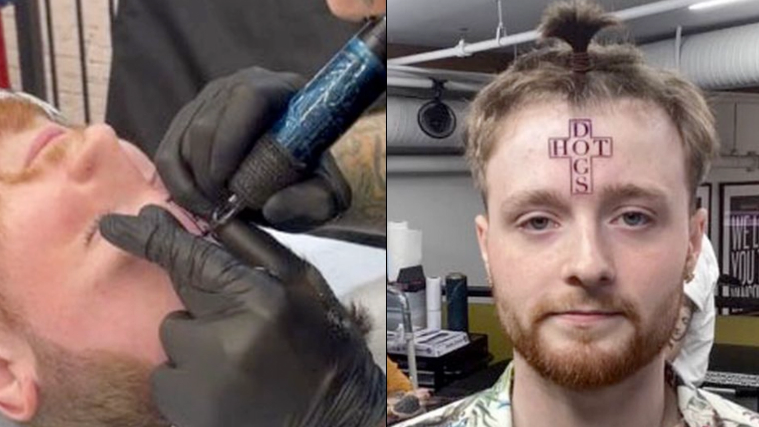Lad gets hot dog cross tattooed on head leaving people completely baffled