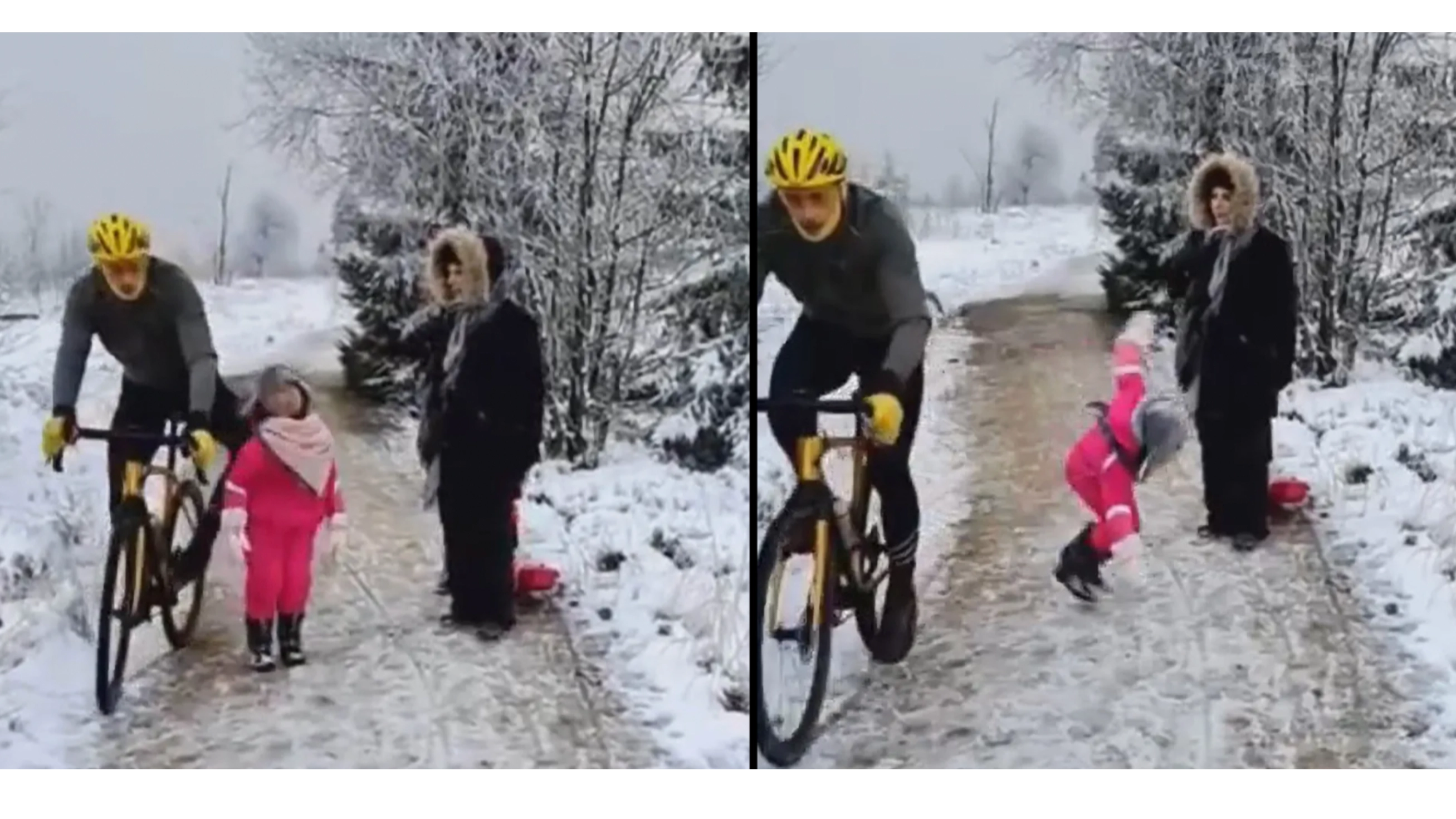 Infamous cyclist who kneed girl, 5, over in snow successfully sues her dad