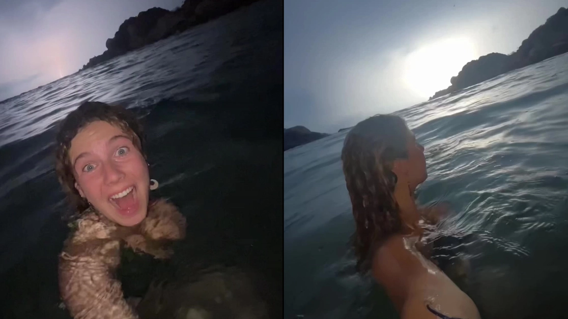 Woman slammed for doing 'dumbest thing ever' after swimming alone in sea at night during thunderstorm