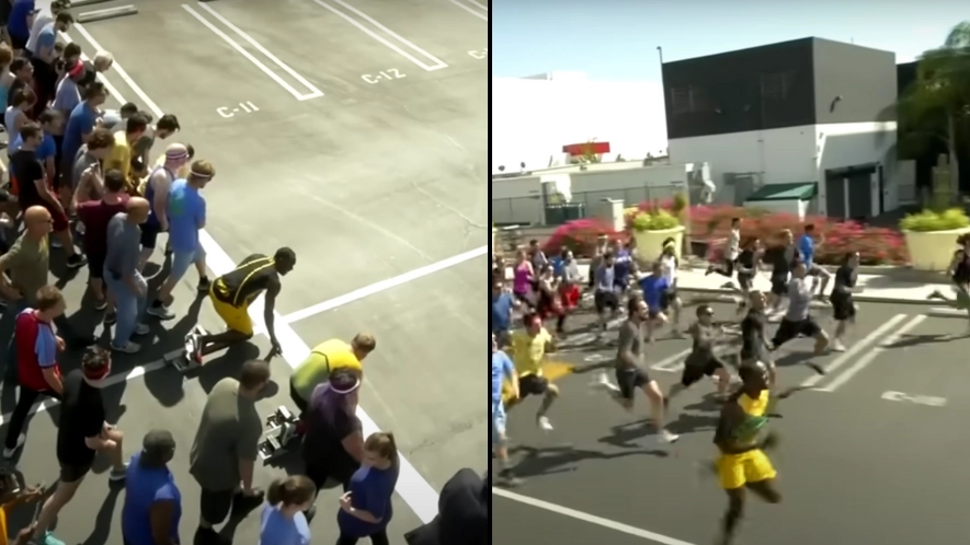 Incredible footage shows Usain Bolt running against group of normal people and it really shows the difference