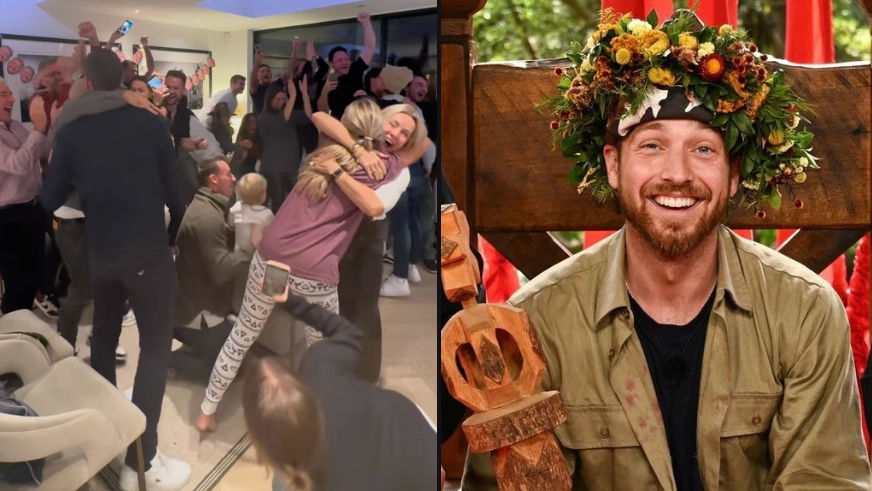 Moment Sam Thompson's family discovered he won I'm A Celeb as Zara McDermott couldn't meet him on bridge