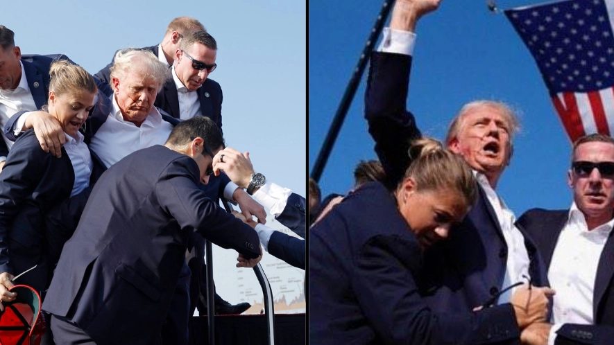 Donald Trump rushed off stage at rally after being shot at in assassination attempt