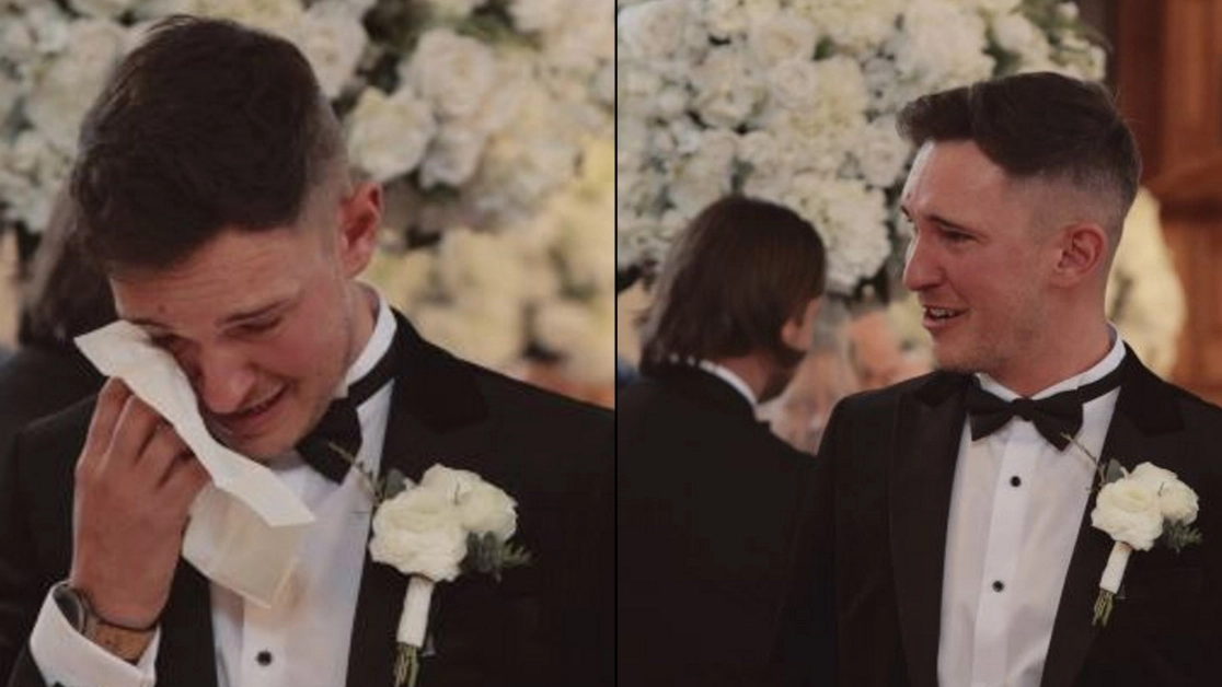 Groom bursts into tears as he listens to 3-year-old daughter’s emotional recorded message moments before wedding vows