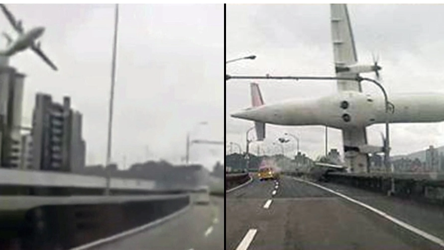 Horrifying moment plane sliced car in half in crash caught on dash cam footage