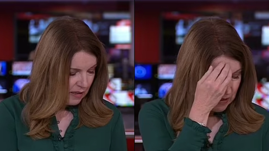 BBC newsreader scrolls on phone for entire minute blissfully unaware she's live on TV