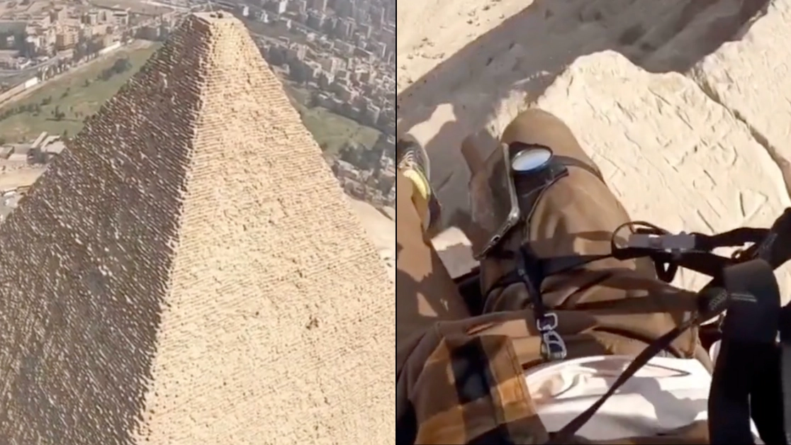 Man who paraglided over top of Great Pyramid of Giza captured aerial footage of what is written there
