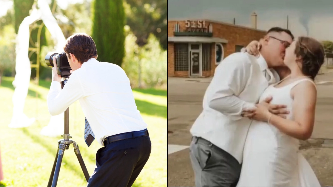 People spot terrifying detail as newlywed couple kiss for wedding day photo