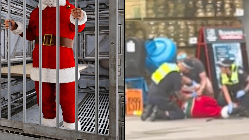 Santa gets pepper sprayed and arrested by police during bizarre Bunnings showdown