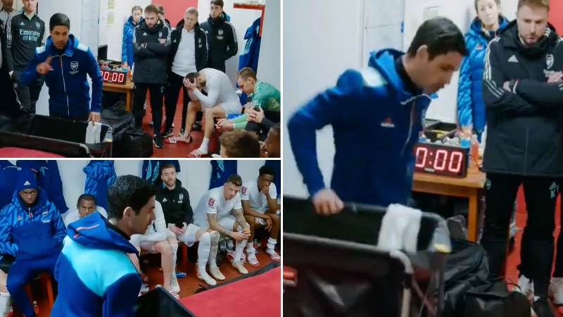 Footage shows a fuming Mikel Arteta ripping into his players after FA Cup exit at Nottingham Forest