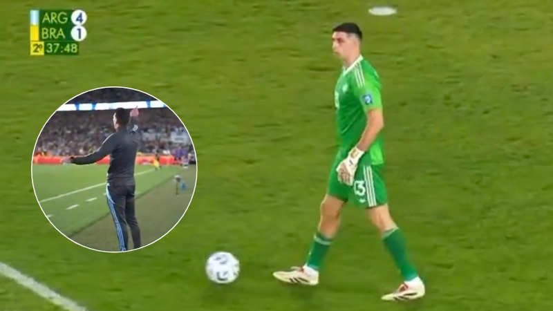 Fans can’t believe what Emi Martinez did as Argentina led 4-1 against Brazil, even his own manager told him to stop