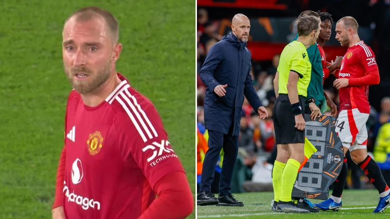 Fans noticed Christian Eriksen's tense exchange with Erik ten Hag after being subbed against FC Twente