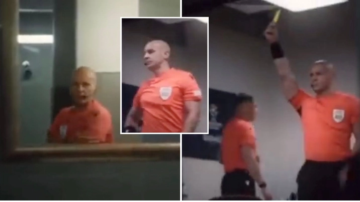 Champions League final referee caught practicing giving a yellow card in changing room prior to kick-off