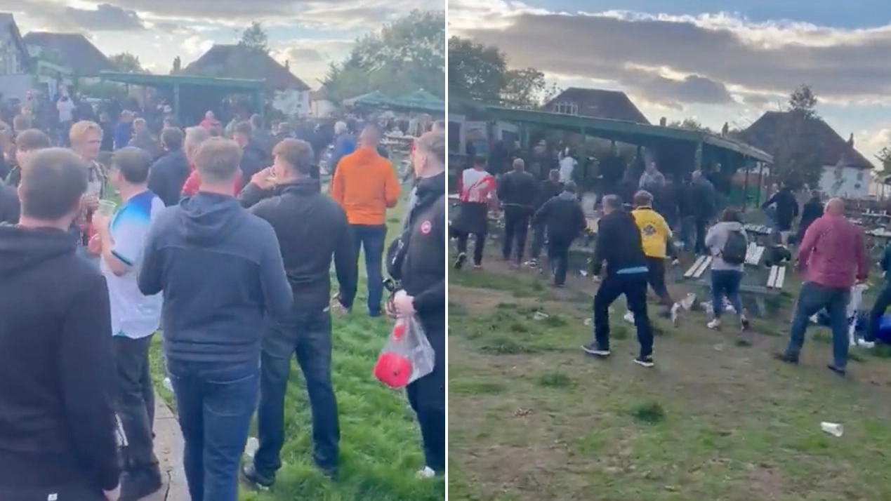 Five people hospitalised after 100 masked German fans storm Wembley pub ahead of England match