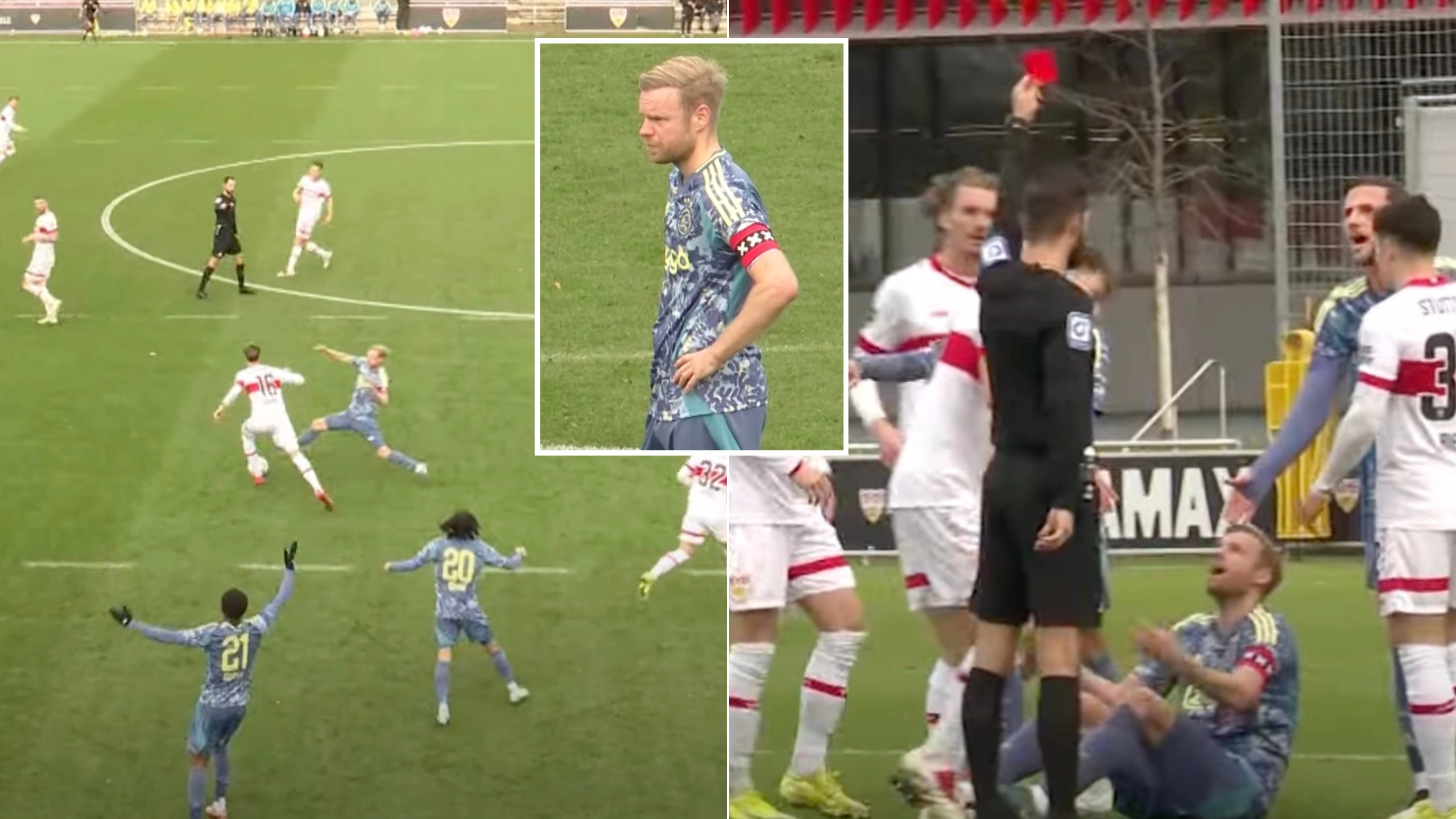 Ajax star gets sent off but remains on the pitch in incredibly rare decision