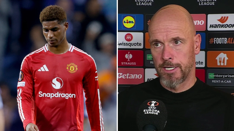 Fans baffled as Erik ten Hag explains why Marcus Rashford was taken off at half-time against FC Porto