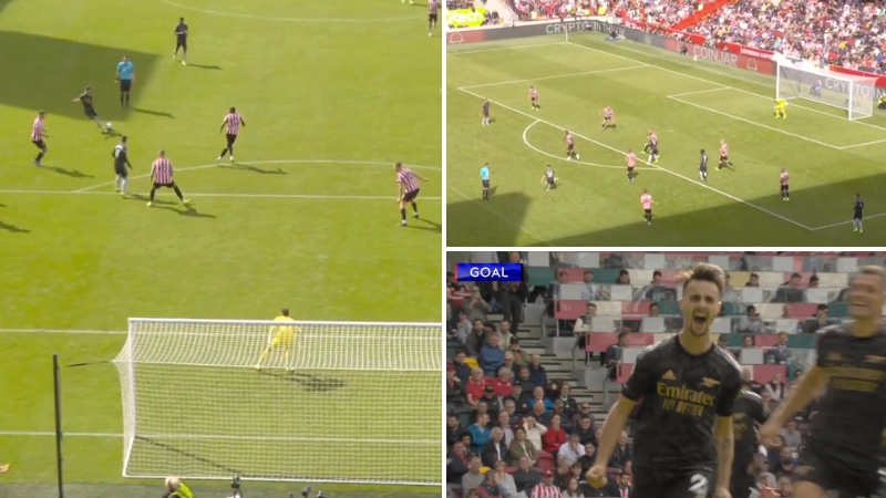Fabio Vieira curls home stunning goal on his full Arsenal debut, it's an absolute beauty