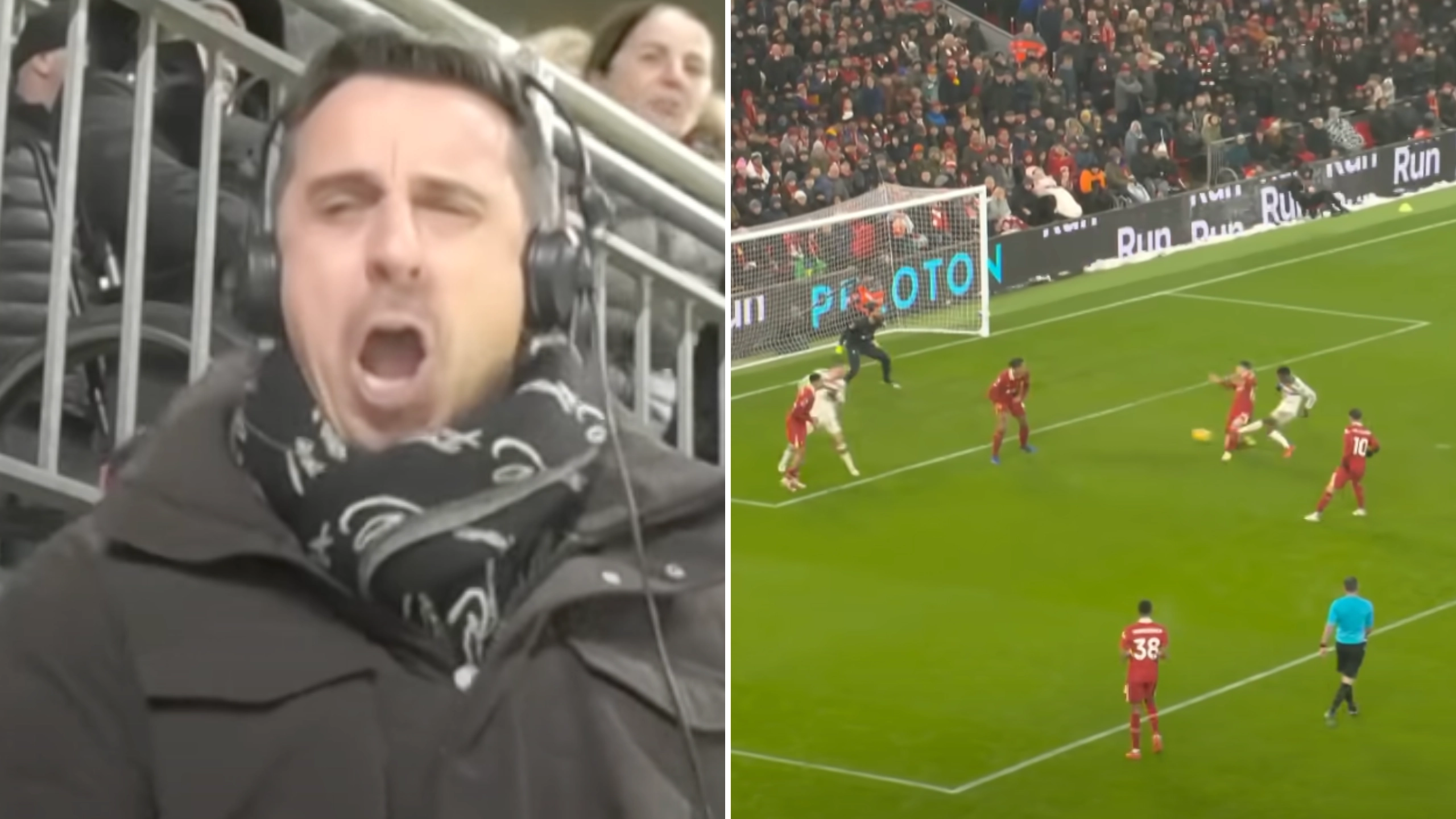 Gary Neville's reaction to Amad Diallo's equaliser speaks volumes as Sky Sports release commentary box footage